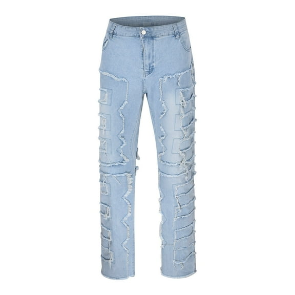 Men Jeans Slim Fit Stacked Ripped Denim Pants Y2K Goth Harajuku Trouser Streetwear Y2K Jeans