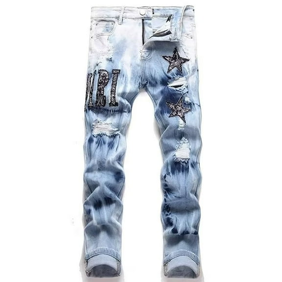 Men Jeans Summer Trendy Ripped Slim Fit Stretchy Denim Trousers Street Style Distressed Flex Casual Men Pants