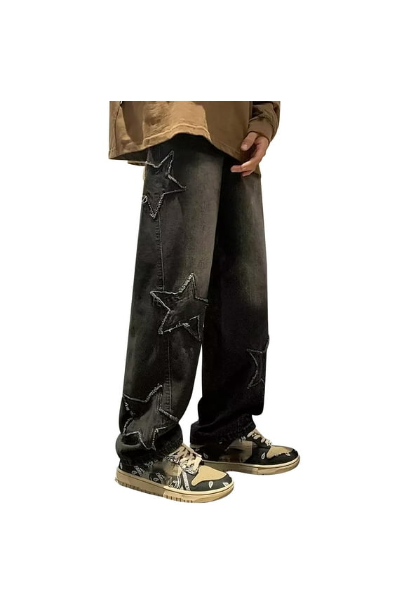 Men Jeans Vintage Straight Leg Stretch Comfortable Denim Jeans Relaxed Fit Loose Fit Men Pants