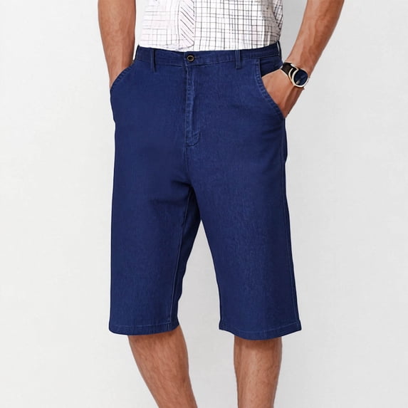 Men Jeans and Big Men's Leg Baggy Jeans Casual Solid Zipper High Stretch Straight Leg High Waisted Capris Jeans Dark Blue L Jeans for Men