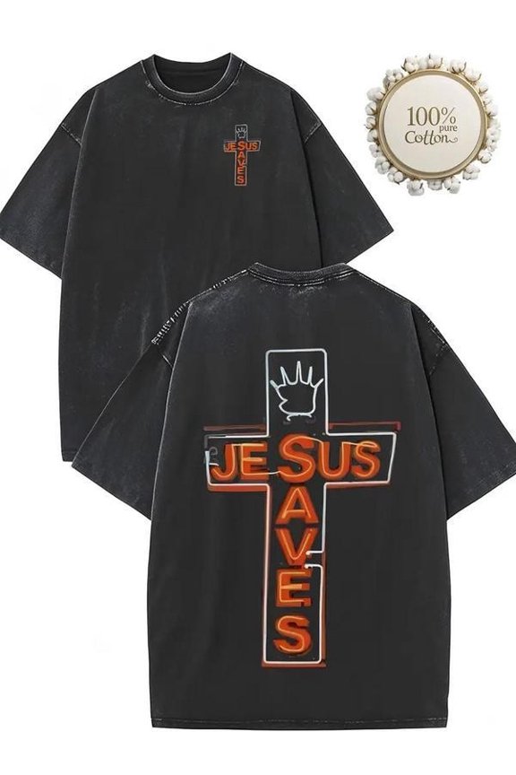 Men Jesus Saves Distressed Christian T-Shirt