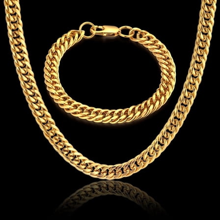 Men Jewelry Sets 14K Yellow Gold Miami Curb Cuban Link Chain Bracelet Necklace Set Punk Hip Hop Jewelry Male Gift