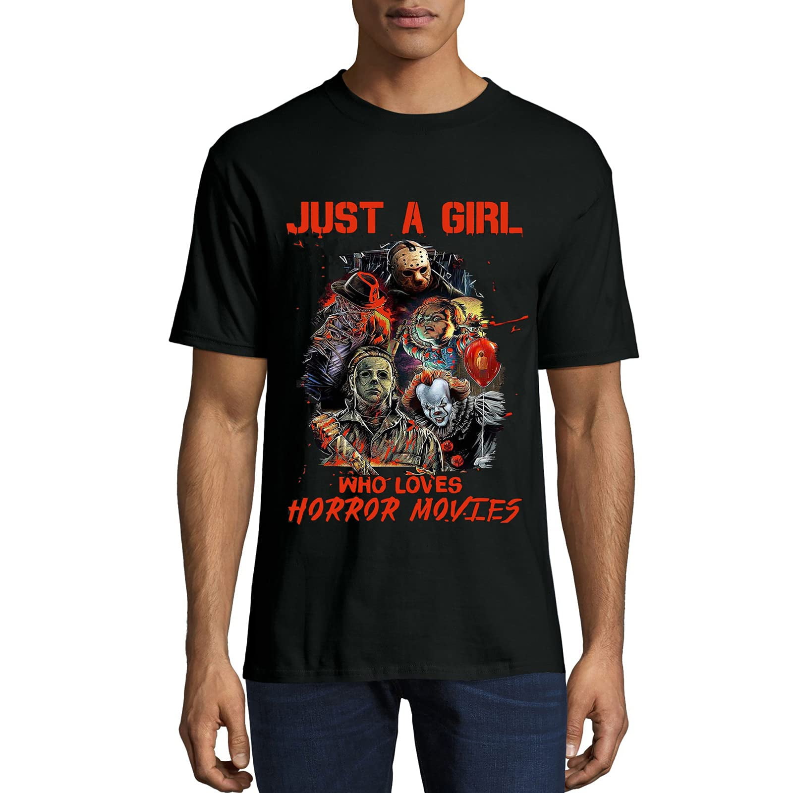 Men Just a Girl Who Loves Horror Movies Halloween TShirt Michael Myers