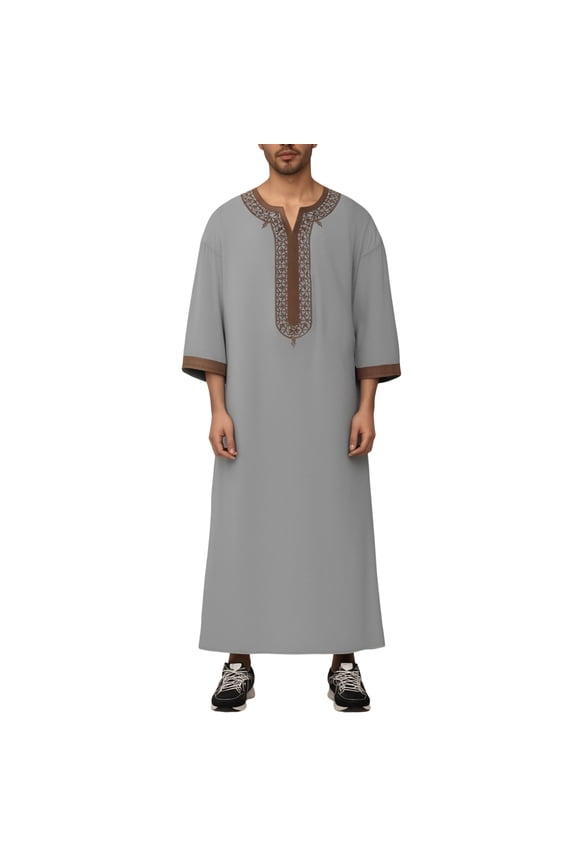 Men Kaftan Thobe Casual 3/4 Sleeve Mens Tunic Button Down Collar Muslim Dress For Men Kaftan