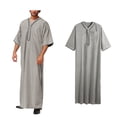 thumbnail image 1 of Men Kaftan Thobe Casual Short Sleeve Mens Summer Robe V Neck Muslim Men Clothing Grey Robe, 1 of 5