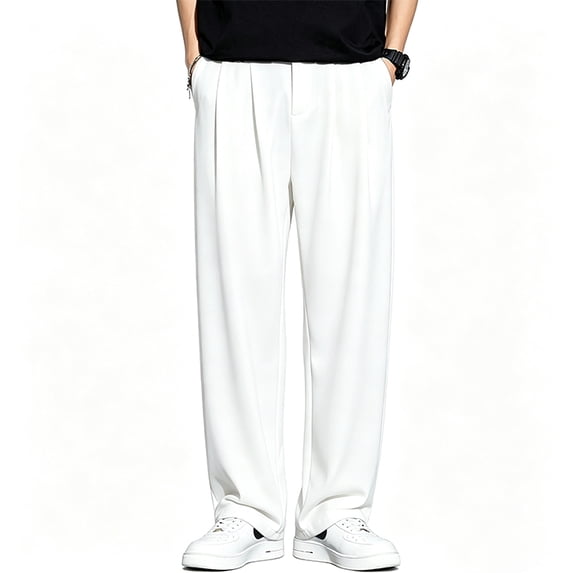 Men Khaki Stretch Flat Front Dress Pants Classic Cut Lightweight Office S-XL