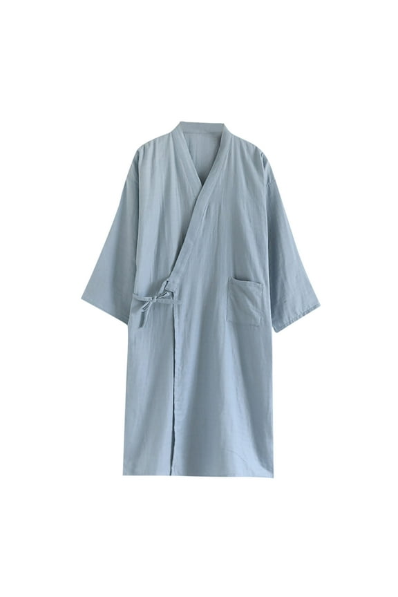 Men Kimono Robe Cotton Yukata Spa Sauna Bathrobe Sleepwear Japanese Kimono Unisex Loungewear Nightgown Dressing