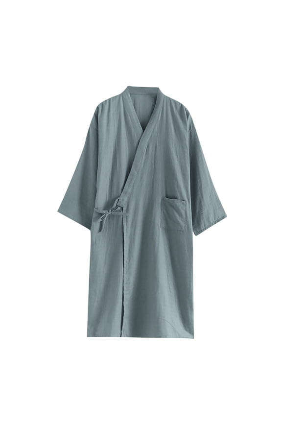 Men Kimono Robe Cotton Yukata Spa Sauna Bathrobe Sleepwear Japanese Kimono Unisex Loungewear Nightgown Dressing