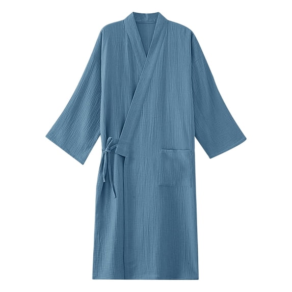 Men Kimono Robe Cotton Yukata Spa Sauna Bathrobe Sleepwear Japanese Kimono for Women Loungewear Nightgown Bathrobes Sleepwear Light Blue XL