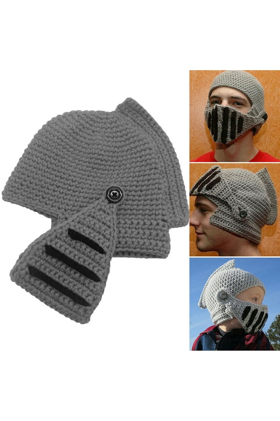 Men Knight Knit Beard Hats Handmade Woolen Yarn Knitwear Windproof Headgear