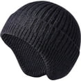 thumbnail image 1 of Men Knitted Hat Women Earflap Winter Hats Mens Wool Cap Warm Skull Cap Slouchy with Ear Warmer Navy Blue, 1 of 2