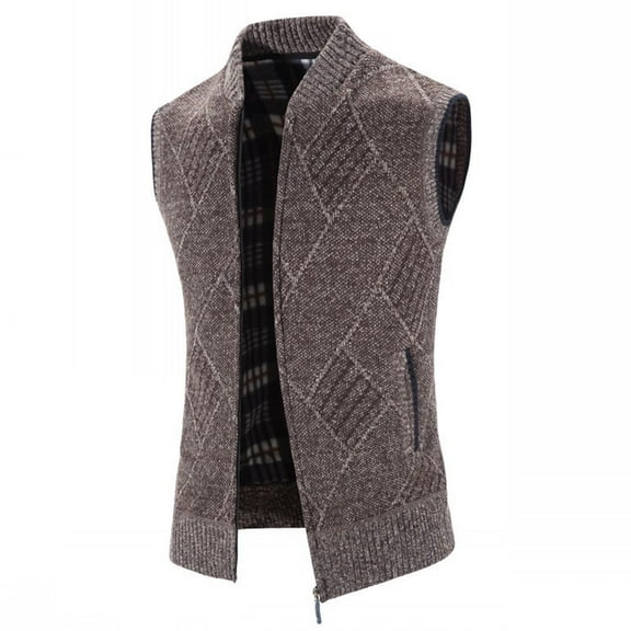 Men Knitted Sweater Vest Cardigan Zip Up Sleeveless Pullover Sweater Loose Fit Sweater Tops