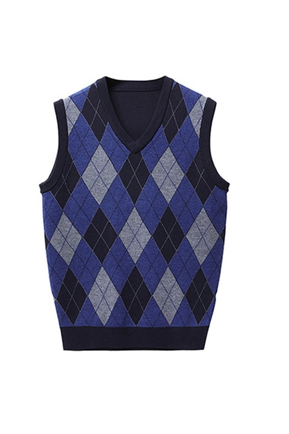Men Knitted Sweater Vest V-Neck Vest JK Uniform Pullover Sleeveless School Sweater Loose Fit Sweater Tops