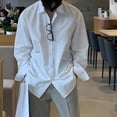 thumbnail image 1 of Men Korean Long Sleeve Turn Down Collar Solid Loose Shirt Official All-match Top, 1 of 11