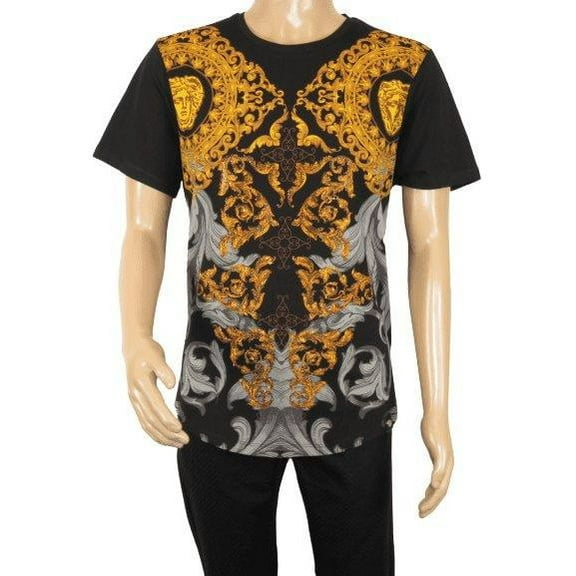 Men LAVERITA European Fashion Crew Shirt Rhine Cross Floral 93370 Black