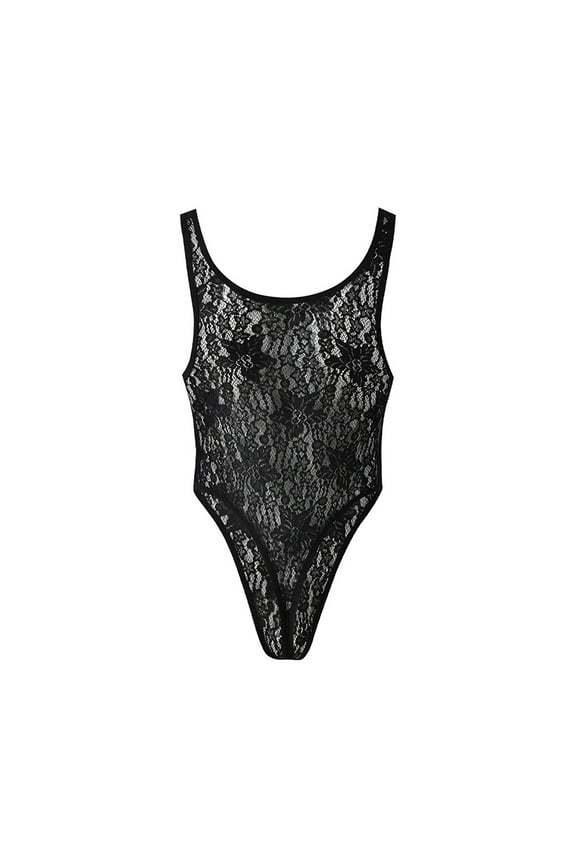 Men Lace Sexy Underwear Transparent Tight Vest Sexy Solid Color Jumpsuit Men