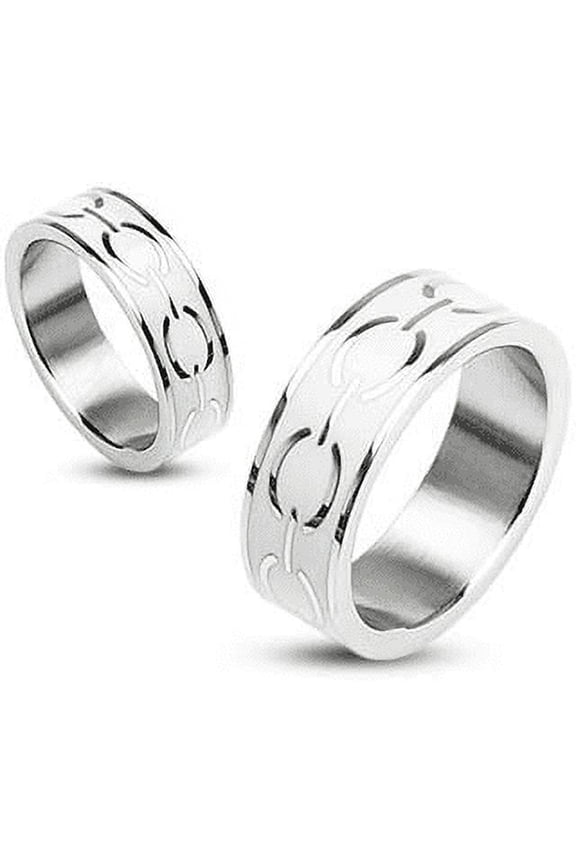 Men / Ladies 316L Stainless Steel White Enamel Love Links Ring Size 10