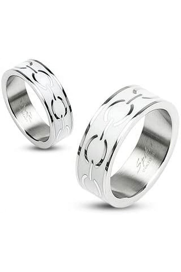 Men / Ladies 316L Stainless Steel White Enamel Love Links Ring Size 7
