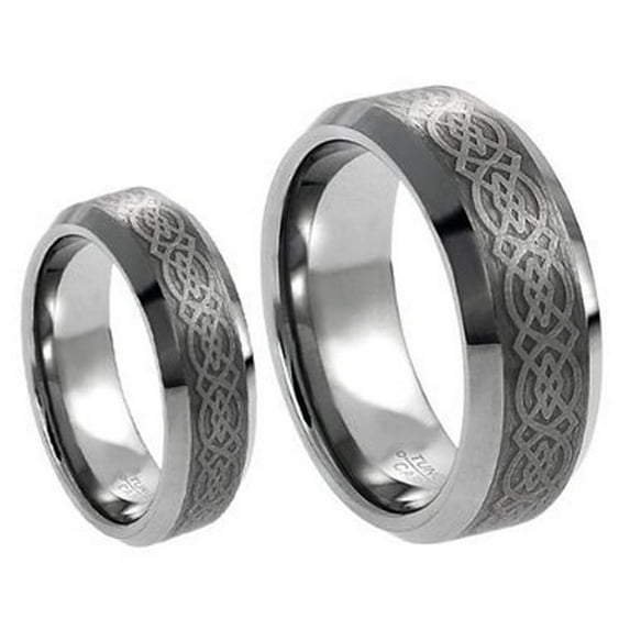 Men & Ladies 8MM/6MM Tungsten Carbide Wedding Band Ring Set w/Laser Etched Celtic Design