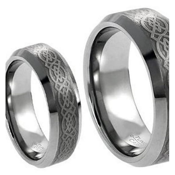 Men & Ladies 8MM/6MM Tungsten Carbide Wedding Band Ring Set w/Laser Etched Celtic Design