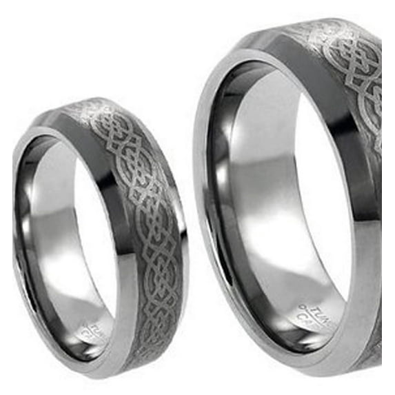Men & Ladies 8MM/6MM Tungsten Carbide Wedding Band Ring Set w/Laser Etched Celtic Design