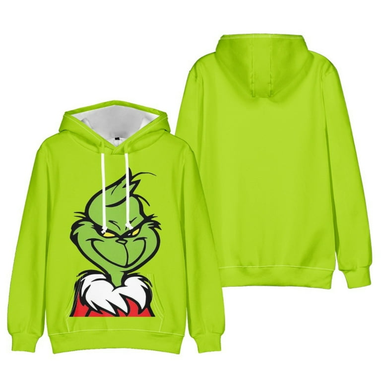 Men Ladies Fashion Merry Green Monstermas Hoodie Christmas G-r-i-n-c-h High  Elastic Lint Long Sleeve Hooded Sweater- Pink