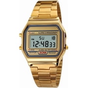 Men Lady Vintage Retro Gold Stainless Steel Digital Casual Watch Alarm Stopwatch