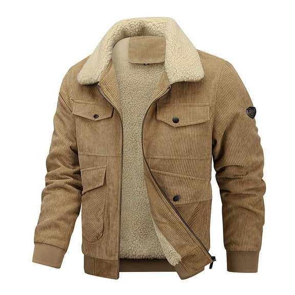 Men Lapel Jacket With Thickened Casual Warm Cargo Jacket