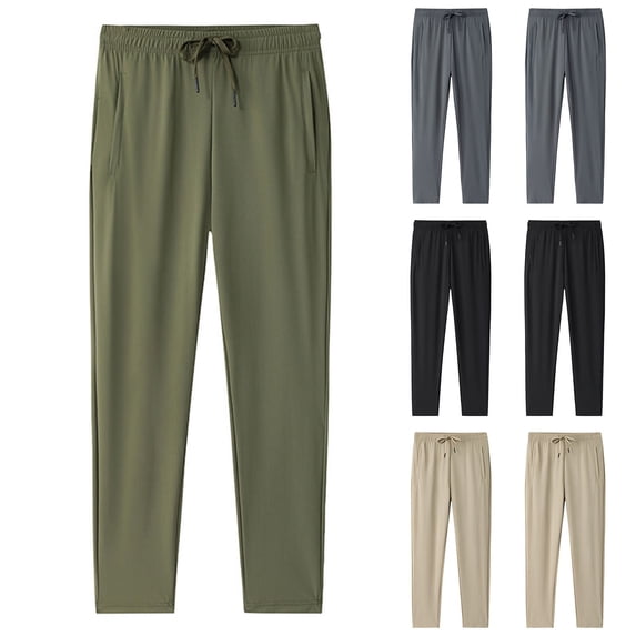 Men Large Size Ice Silk Sweatpants Joggers, Loose Fit Straight Leg Barrel Pants, Elastic Drawstring Waist, Quick Dry Breathable, Gym Workout Casual Daily, Summer | AKLJWH,Khaki 2XL