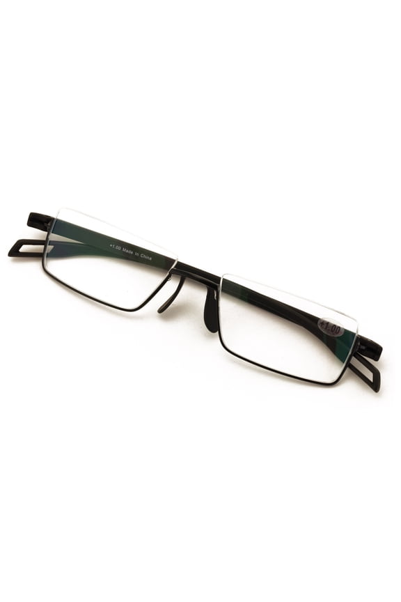 Men Large Wide Featherweight Slim Half Rim Memory Flex Reading Glasses - Anti-reflective AR Coating With Extended Temple +1.00