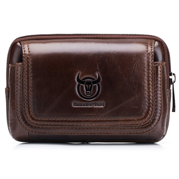 BULLCAPTAIN Men Leather Belt Pouch Waist Bag Fanny Pack Phone Pouch with Belt Loop