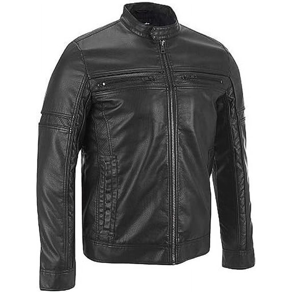 Men Leather Black Jacket Coat Motorcycle Biker Slim Fit Outwear Jackets A867