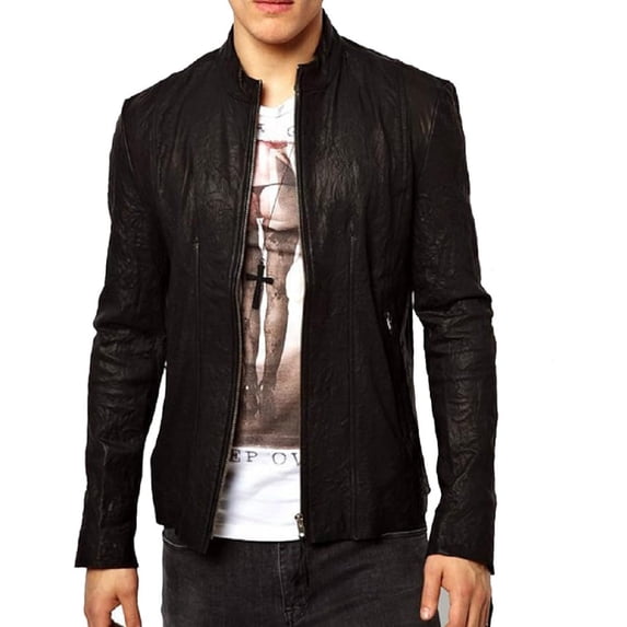 New Men Designer Genuine Lambskin Soft Biker Leather Jacket A157