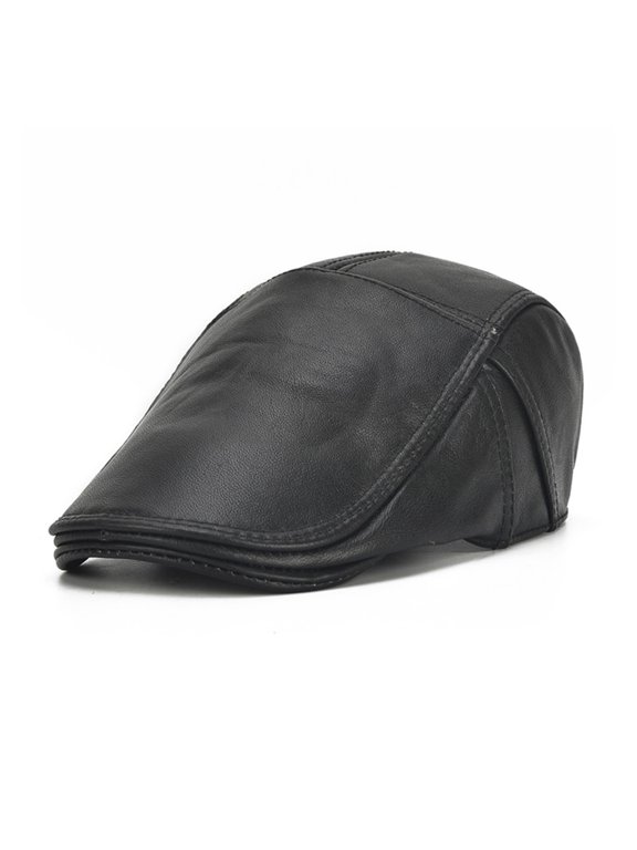 Men Leather Flat Cap Black Berets Male Natural Cow Leather Adjustable Driver Hats Casual Autumn Winter Directors Caps ,Soft Feel