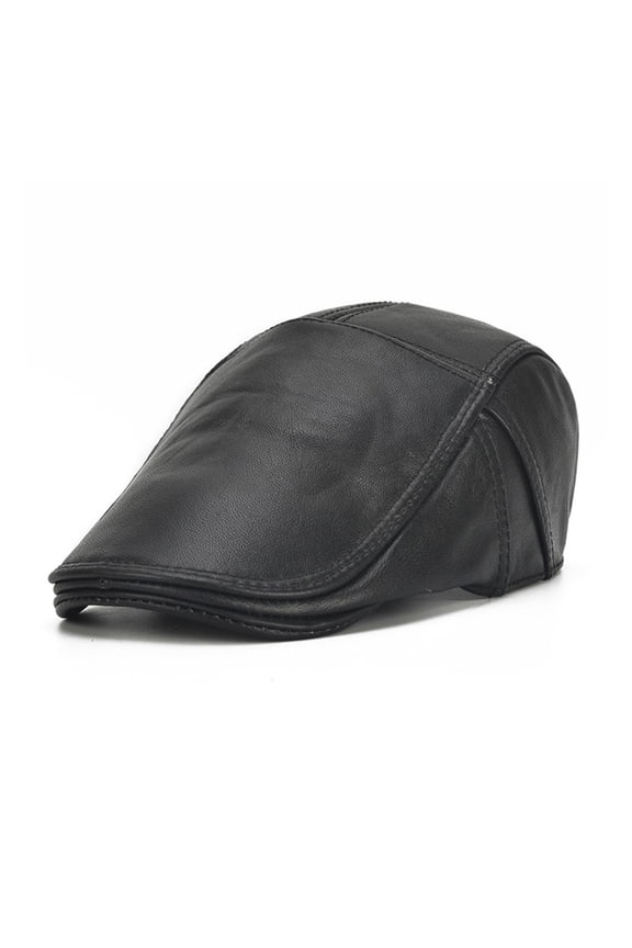 Men Leather Flat Cap Black Berets Male Natural Cow Leather Adjustable Driver Hats Casual Autumn Winter Directors Caps ,Soft Feel