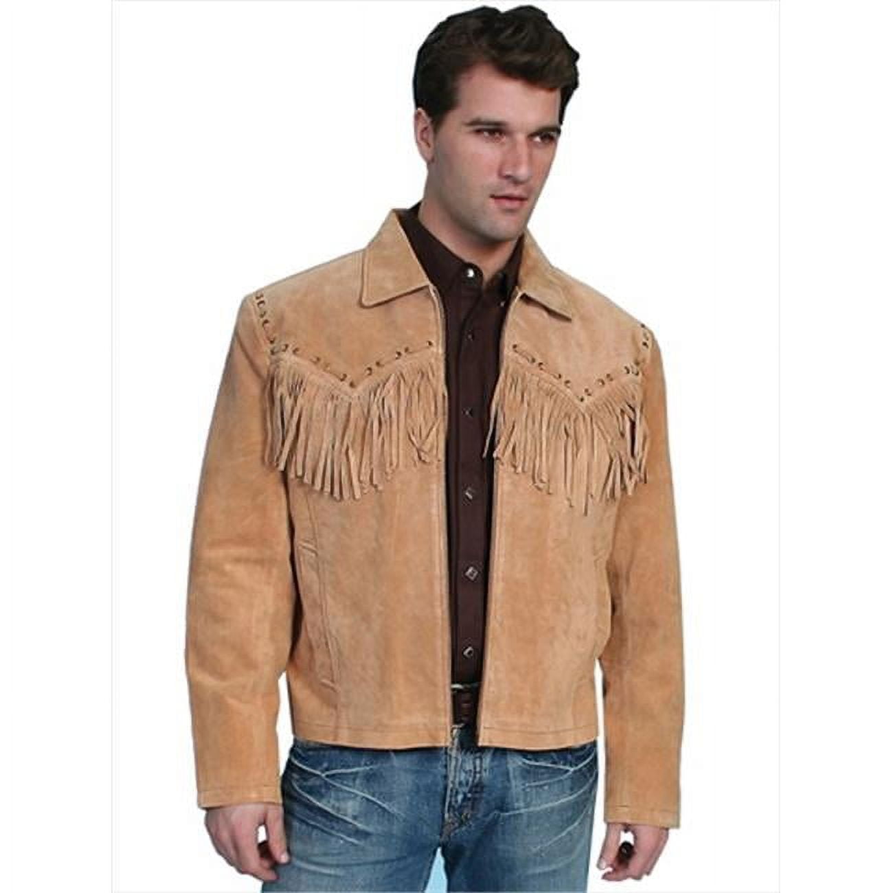 Mens leather fringe jacket western discount