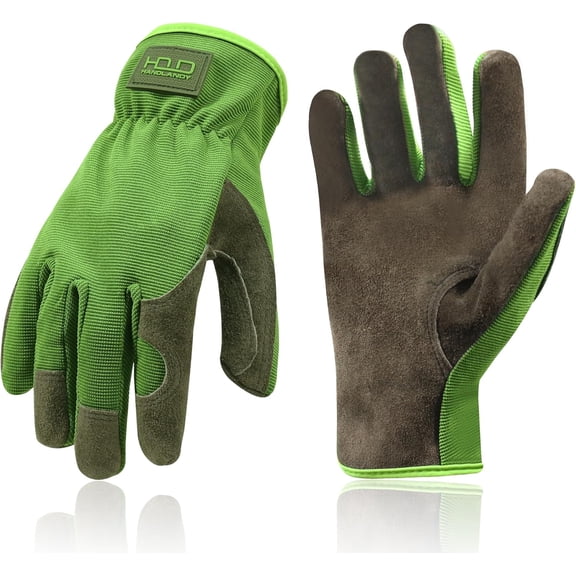 Men Leather Gardening Gloves, Utility Work Gloves for Mechanics, Construction, Driver