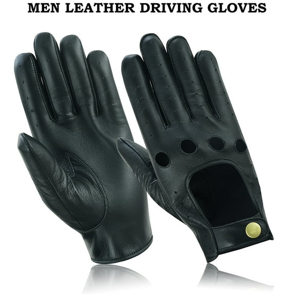 Men Leather Gloves Leather Driving Gloves Chauffeur 100% Genuine Lambskin Leather Full Finger Car Driving Motorcycle Bikers Riding Gloves Black-XXL