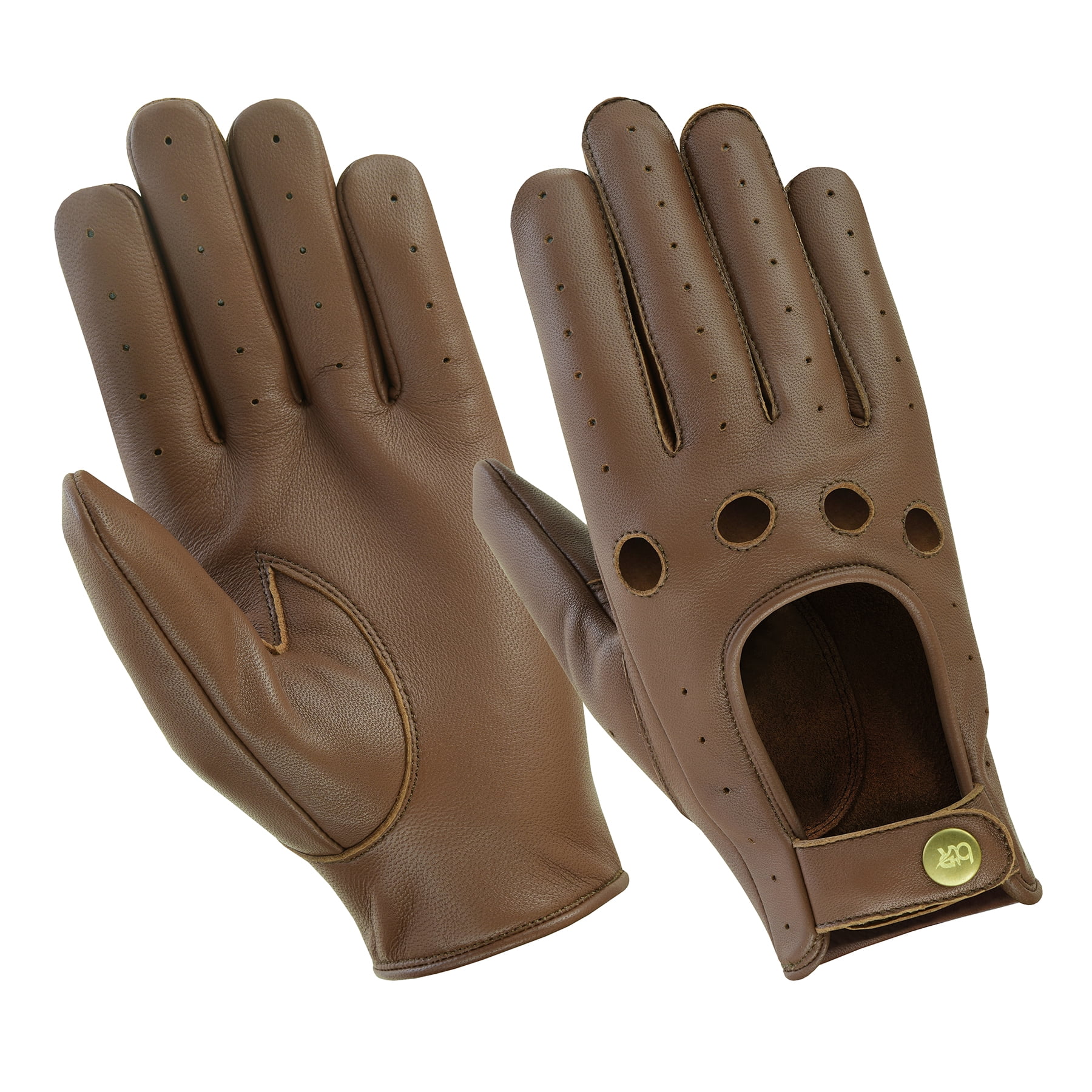 Men Leather Gloves Leather Driving Gloves Chauffeur 100% Genuine Lambskin Leather Full Finger Car Driving Motorcycle Bikers Riding Gloves Brown-L