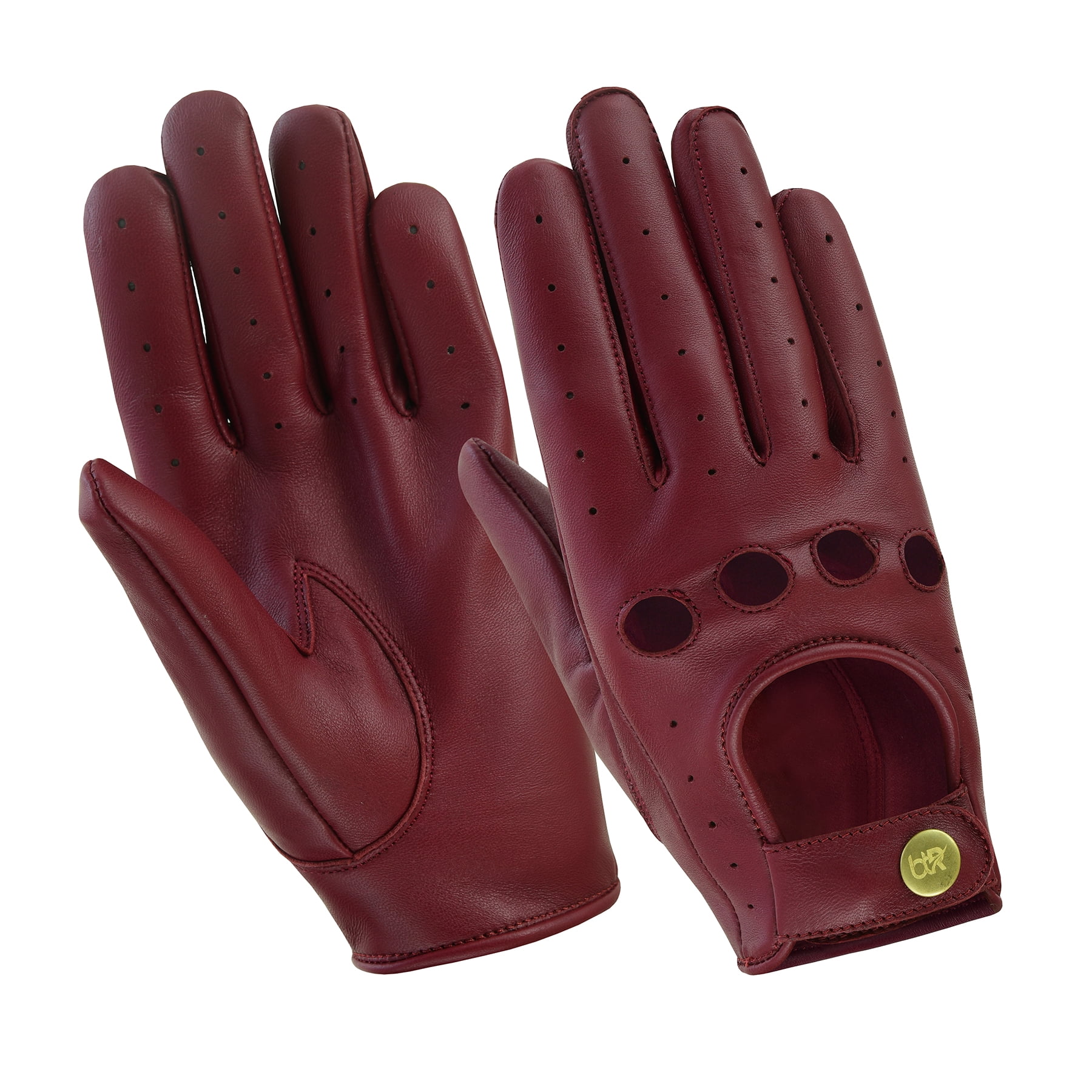 Men Leather Gloves Leather Driving Gloves Chauffeur 100% Genuine Lambskin Leather Full Finger Car Driving Motorcycle Bikers Riding Gloves Burgundy-M