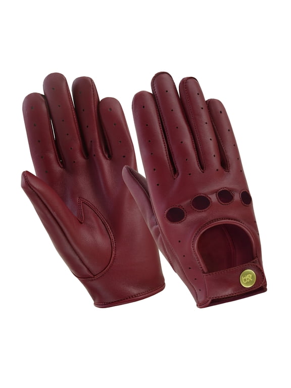 Men Leather Gloves Leather Driving Gloves Chauffeur 100% Genuine Lambskin Leather Full Finger Car Driving Motorcycle Bikers Riding Gloves Burgundy-S