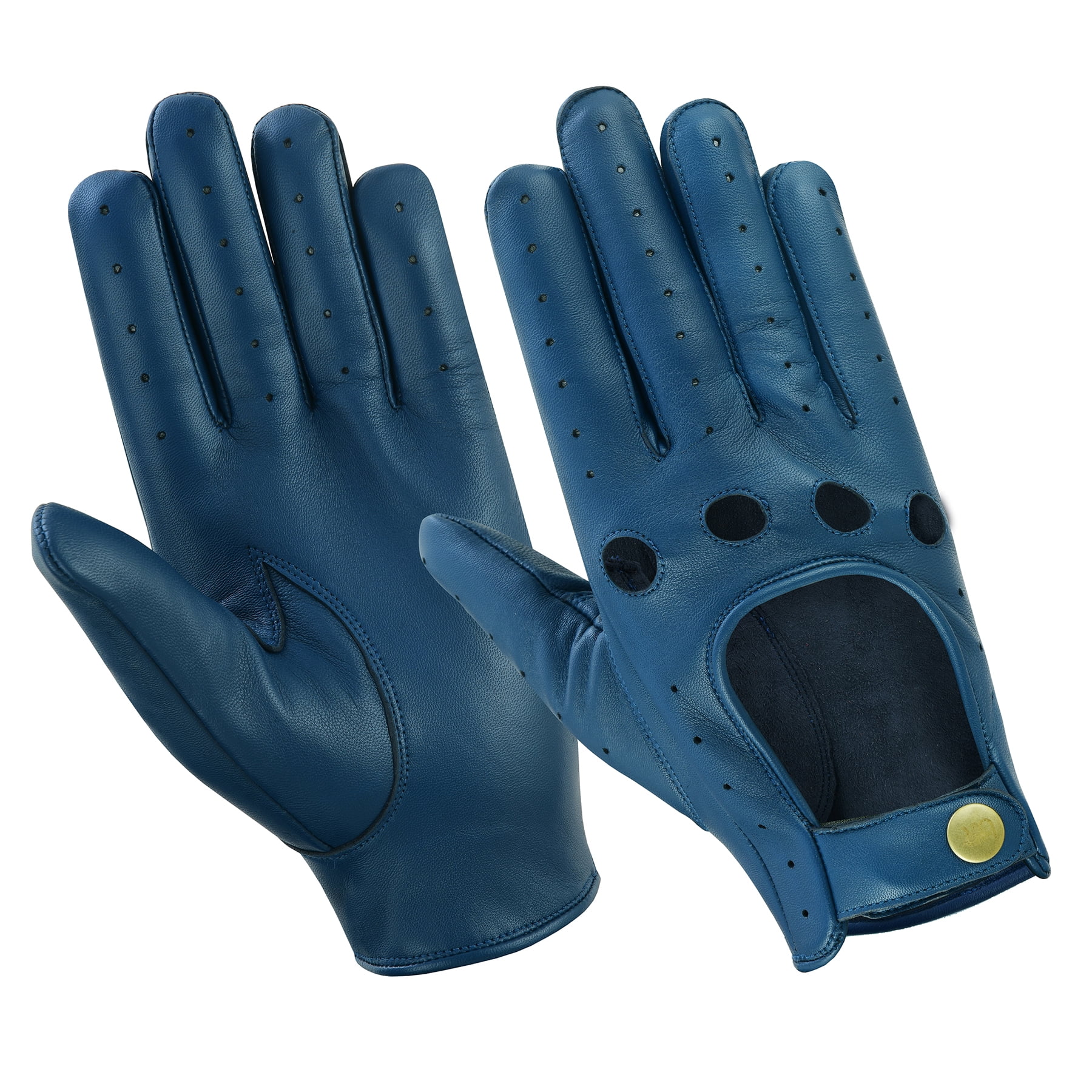 Men Leather Gloves Leather Driving Gloves Chauffeur 100% Genuine Lambskin Leather Full Finger Car Driving Motorcycle Bikers Riding Gloves Navy Blue-M
