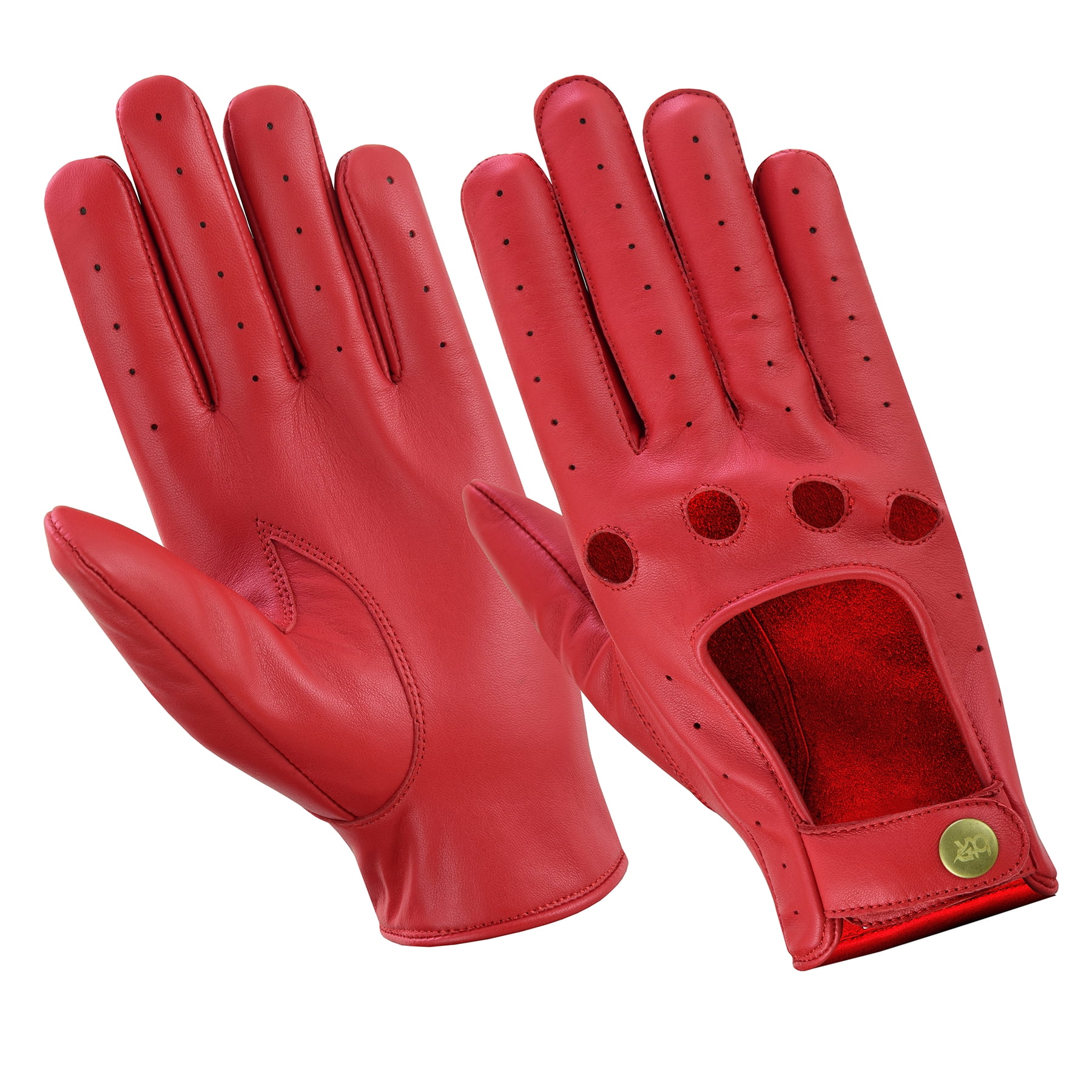 Men Leather Gloves Leather Driving Gloves Chauffeur 100% Genuine Lambskin Leather Full Finger Car Driving Motorcycle Bikers Riding Gloves Red-L