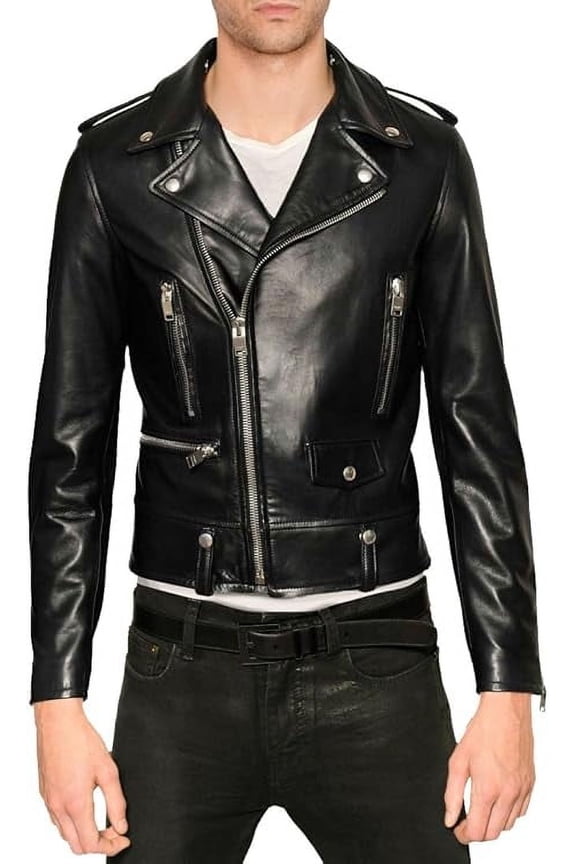 Men Leather Jacket Coat Motorcycle Biker Black Slim Fit Outwear Jackets A898