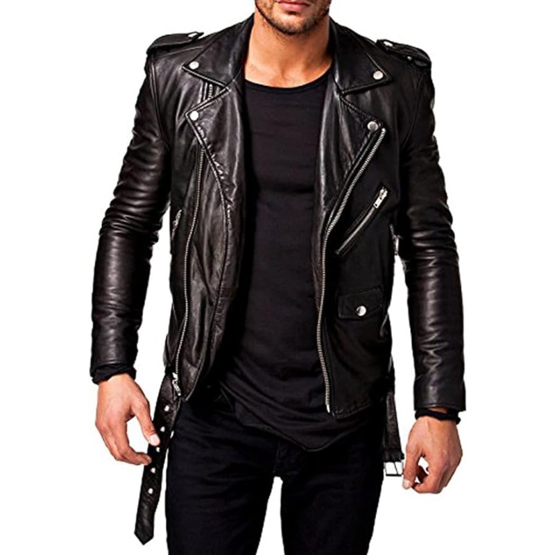 Men Leather Jacket - Lambskin Winter Vintage Motorcycle Biker Jacket, Moto Riding & Racing Jacket