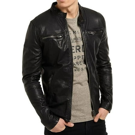 Men Leather Jacket New 100% Genuine Soft Black Lambskin Slim Biker A478