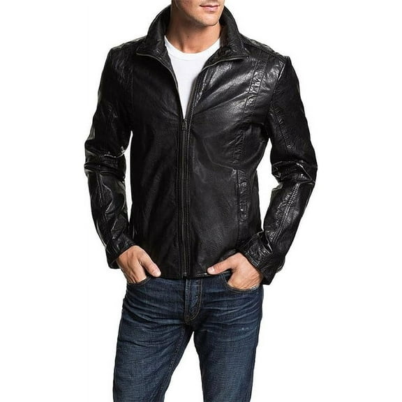 Men Leather Jacket Slim Fit Biker Motorcycle Genuine Lambskin Jacket A112