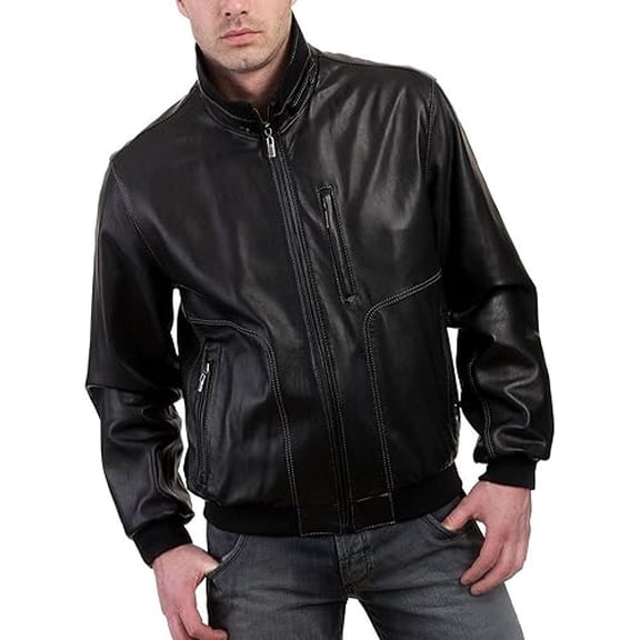 Men Leather Jacket Slim Fit Biker Motorcycle Genuine Lambskin Jacket A373