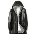 thumbnail image 1 of Men Leather Jacket With Hood Men's Winter Long Hooded Leather Jacket With Plush And Thick Leather Jacket Black 52, 1 of 6