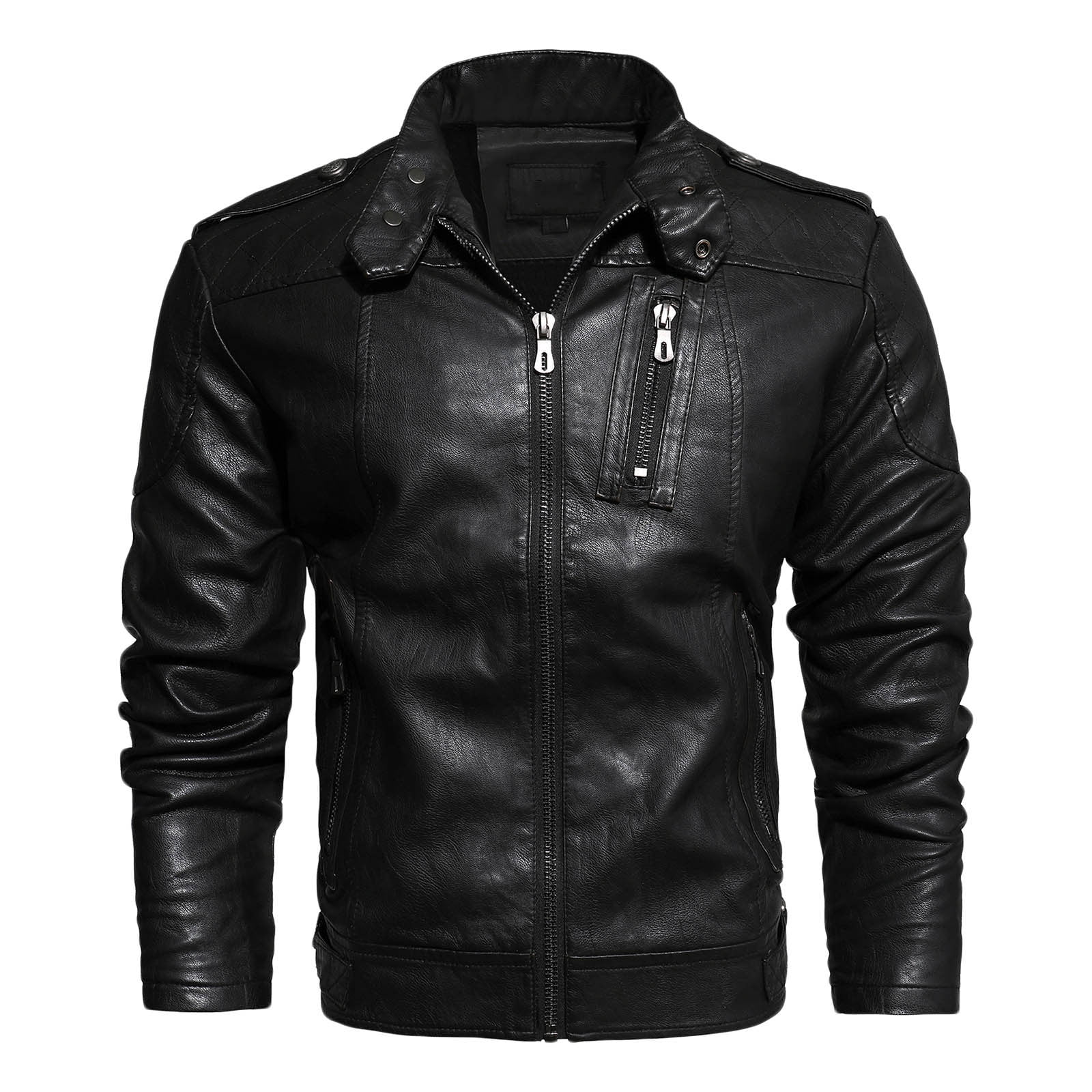Men Leather Jackets Men Casual Solid Zipper Fashion Motorcycle